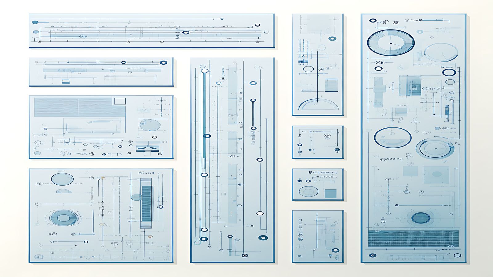 Accessible UI component blueprints showing tab panels, dialog windows, and form controls with ARIA attribute annotations